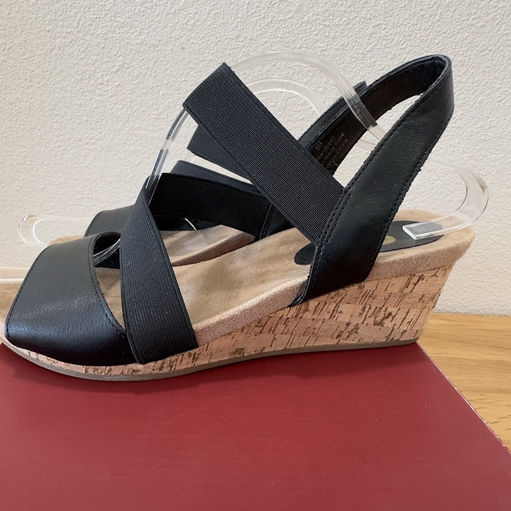 Dress Barn Cork Wedge Heels Espadrilles Black TINA Womens Size 8 Worn1 Sandals